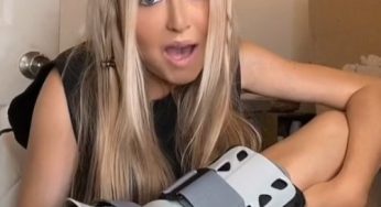 Woman to blue eyes with broken ankle SLC